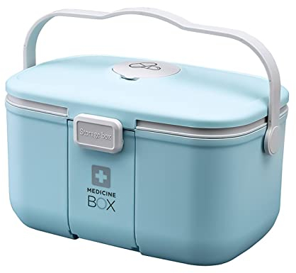 ISCBAFYX Medizinische Aufbewahrungsbox, Truhe, medizinische Box, 2-lagig, große Erste-Hilfe-Box, Familien-Medizinbox für Zuhause und draußen, tragbare Diagnose-Medizinbox (Rosa) (Blau)