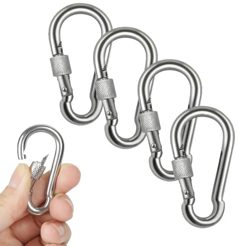 YAISUHCHNYE 4 Stück M4 Karabinerhaken aus 304 Edelstahl, Karabinerhaken mit Mutterlehre, Karabiner, Schlüsselanhänger-Clips für Rucksack, Hundeleine, Angeln, Camping, Markise