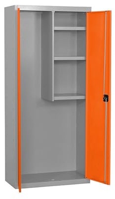 Simon Rack Armario Escobero Multiusos, 2 Puertas, 3 Estantes, 1800x600x400 mm, MONTADA, Gris/Naranja - Simonlocker