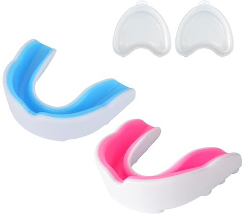 AIBAOBAO Protege Dents Boxe, 2 Pièces Protege Dent Enfant Adolescent,avec Boîte, Protège Dents Sport, Protege Dents pour Rugby, MMA, Hockey, Judo, Karate, Arts Martiaux (BlancBleu + RoseBlanche)