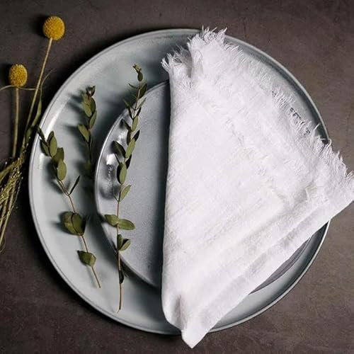 XJHWD 6/12/24/48 Uds 30 * 30cm servilleta de Gasa servilleta de estopilla servilletas de estopilla rústicas Bohemias con Flecos para Fiesta servilletas Negras con Flecos, Verde Oliva