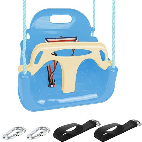 KINSPORY Kinderschaukel Babyschaukel 3 in 1 Babysitz verstellbar Mitwachsend Schaukelsitz Gartenschaukel für Kinder Indoor Outdoor (Hellblau)