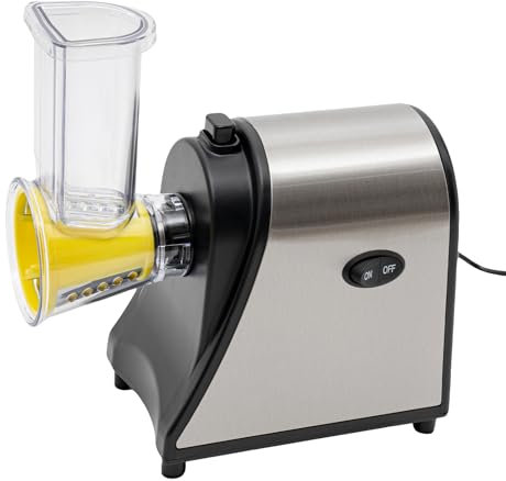 Rallador de queso eléctrico, cortador de disco profesional, cortador de verduras eléctrico, cortador de verduras automático, cortador de disco automático con 5 conos, 19 x 12,5 x 20 cm