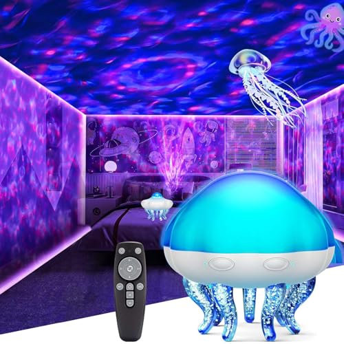 VEANANO 2 in1Jellyfish Galaxy Light Projector for Bedroom Decor, Night Light for Kids Room Decor, Star Projector Cute Lamp, Ceiling Night Light Projector with Remote Control for Birthday Gifts