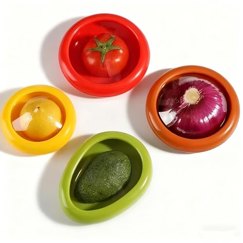 Epunk 4 PCS Avocado Storage Container Fruit And Vegetable Anti-oxidations Storage Fresh Pods for Vegetables Novelty Kitchen Gadgets 4 Sizes Tomato Saver for Fruits Vegetables