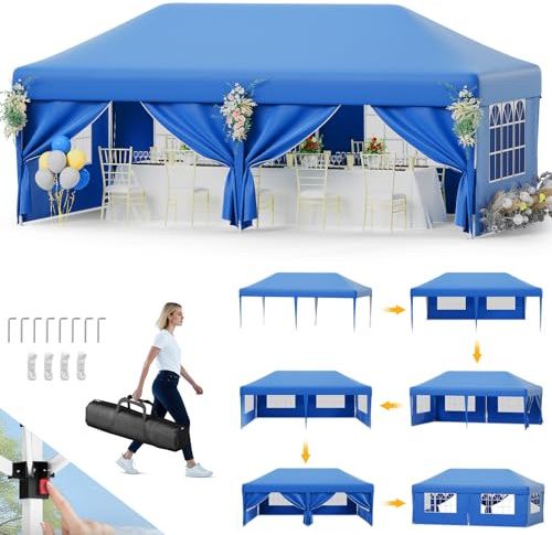 Devoko Pavillon 3x6,Faltpavillon 3x6 wasserdicht stabil Höhenverstellung,Partyzelt UV Schutz 50+,Pavillion mit Tragetasche,Pavillon Faltbar Für Garten,Party,Camping,Blau