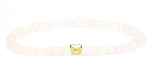 LAKADA Echtes Edelstein Armband mit facettierten 4mm Perlen und Edelstahlherz Heilstein Schutzstein Edelsteinarmband Glücksbringer Talisman Geschenk