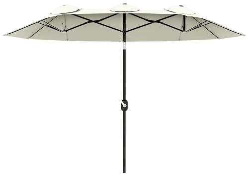 Outsunny Ombrellone da Giardino Doppio Inclinabile a 45° con Manovella e 3 Prese d'Aria, Ombrellone da Esterno in Acciaio e Poliestere, 295x152x222 cm, Beige