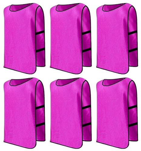 6 Pezzi Casacche Calcio Adulti, Allenamento Pettorina da Calcio, Scrimmage Formazione Gilet, Pettorina Sport Riutilizzabile, Sports Bibs per Basket Rugby Calcio Formazione, Taglia xl (Rosso rosa)