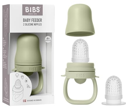 BIBS Baby Feeder con 2 tettarelle in silicone, compatibile con il vassoio del congelatore, facile da impugnare, senza BPA - ideale per la dentizione e l'autoalimentazione, 4+ mesi - Sage