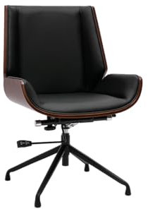 Miliboo Chaise de Bureau Design pivotante 360° Noir, Bois foncé Noyer et métal Noir Curved