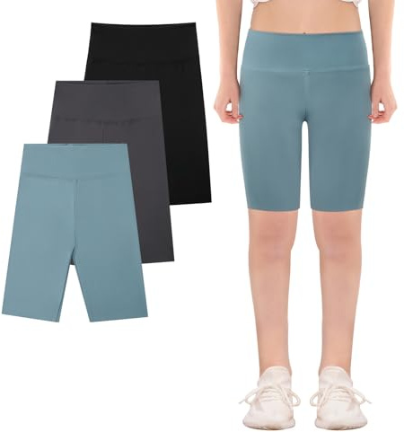 KAKU NANU 3-pack flickor bermudashorts säkerhet 5-12 år sommar sport gym cykling dans svart grå rosa lila, Svart grå blå, 9-10 År