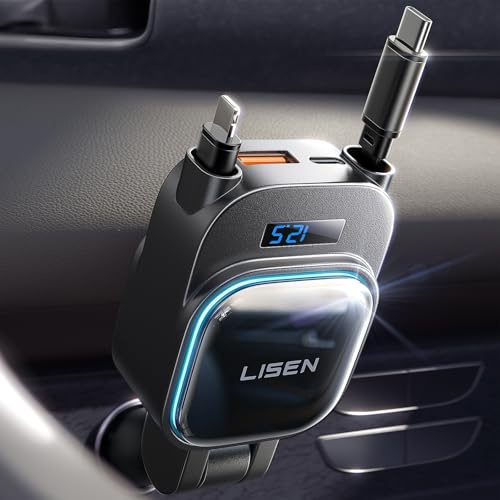 LISEN 96W Zigarettenanzünder USB C 4 in 1 Auto Ladegerät, 12V Ladegerät Auto Adapter mit [Spannung-Anzeige], 24/12V Schnellladegerät für iPhone 16 15 Pro Max, Galaxy S25 S24 Ultra, Xiaomi 15 14