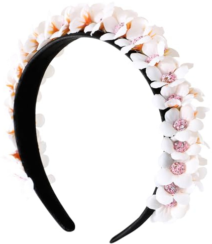BOOMTOP Diadema Flores Margarita Mujer, Diadema Corona Flores, Diadema Floral Crisantemo Blanca Fiesta, para Foto Fiesta Carnaval Boda Disfraz Halloween Navidad