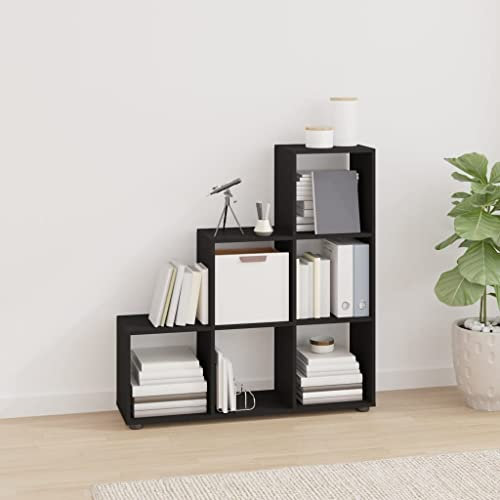 ULUYYUC Libreria a Scala in Legno Multistrato Nero, Scaffale Salvaspazio 104x29x107 cm con 6 Ripiani, Design Funzionale per Soggiorno Ufficio Casa