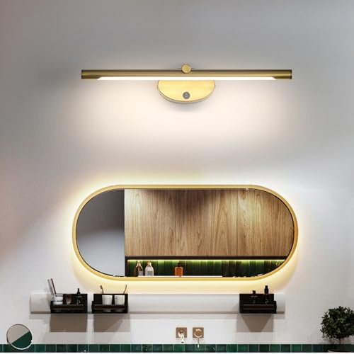 TZSMUM LED Spiegelleuchte Wandlampe mit Schalter Wandleuchte Bad Wasserdichte Wandbeleuchtung Moderne Indoor Wandleuchten Eisen für Badezimmer Schrankleuchte Schlafzimmer (Gold-Neutrales Licht,46cm)