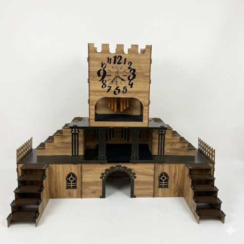 Riesengroße Kaninchenburg mit Glockenturm – 3-stöckiges Kaninchenhaus mit Holzbrücke & Terrasse – Großes Spielhaus für bis zu 4 Kaninchen – Handgefertigt aus 3 mm Sperrholz (Eiche-Schwarz, N)