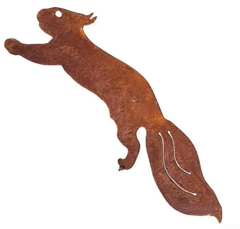 Sculpture d'écureuil rouillé pour extérieur, décoration en fer pour jardin, ajout fantaisiste à la cour et au paysage (30 cm)