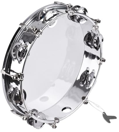 10 Zoll (26.5 cm) Tamburin – Stimmbare Schellentrommel mit Doppelreihe & Stimmschlüssel, Transparentes Percussion Instrument für Erwachsene, Tanz, Party & Kirche
