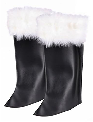 GKYQVE Christmas Santa Boot Covers PU Leather Santa Boot Tops Fancy Dress Footwear For Adults Simulation Party Cosplay Costume Christmas Plush Leg Covers
