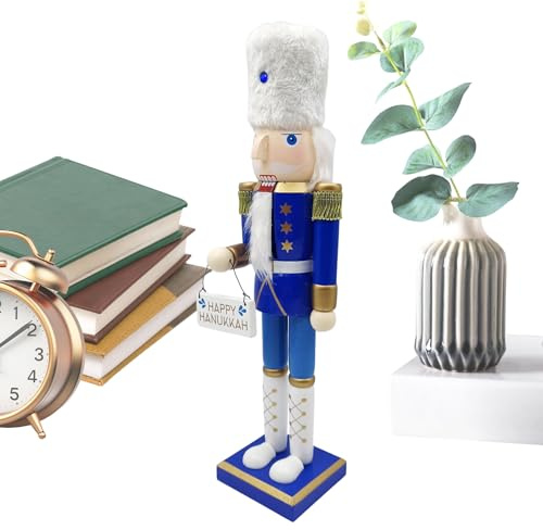 Schiaccianoci Soldato, Schiaccianoci Hanukkah Decorazione, Bianco Blu Festivo Personaggio Da Collezione Per Tavolo Davanzale Finestra Banco
