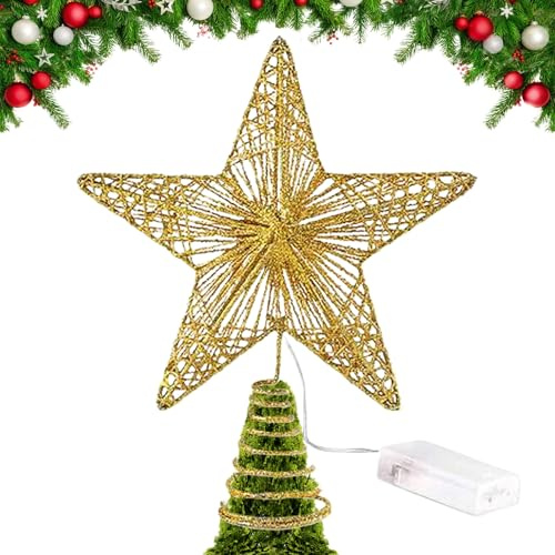 Parte Superiore 'albero Di Natale - Stella LED 25x20 Cm, Puntale Alimentato A Batteria, Stella Natalizia Illuminata, Accento Festivo Decorativo | Topper Per Albero Di Stelle Illuminato Per Feste D