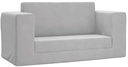 Eleganz Sofá cama infantil de 2 plazas, color gris claro, sofá de felpa suave para habitación infantil, asiento cómodo para niños, 100% poliéster, muebles para bebés y niños pequeños