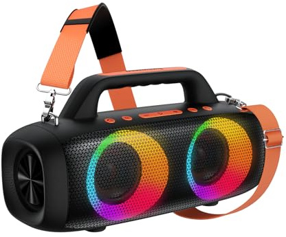 BassBloom Roar 1 Portable Bluetooth Speaker,60W Powerful Sound with JIKE Bass,IPX6 Waterproof,24H Playtime,Bluetooth 5.4,RGB Party Lights,Wireless Stereo Pairing,Travel Outdoor for Camping and Beach
