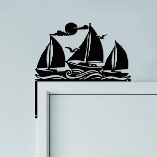CUTHOLLOW Oceano e barche a vela con sole Metallo Ornamento Telaio Porta Decorazione Murale Nero per Porta Art Deco Originale Angolo Cancello per Casa, Bagno, Camera Da Letto Decorazione Casa