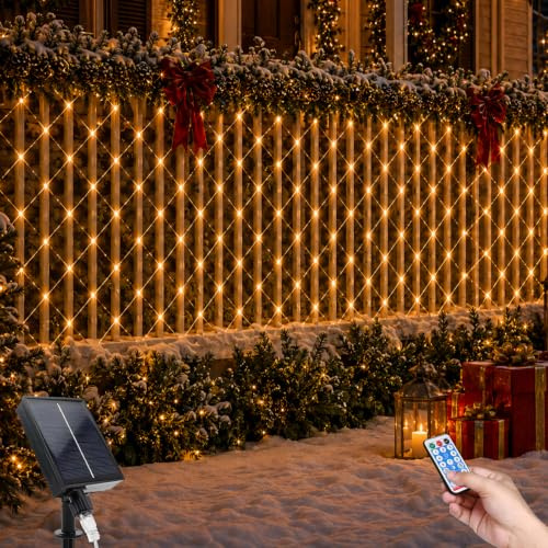 Lichternetz Solarleuchten Außen, 2*3M 192LEDs Lichterkette Außen Netz mit Fernbedienung, 8 Beleuchtungsmodi Wasserdichte Solar Lichternetz für Garten Weihnachten Hochzeit Party Dekoration