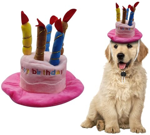 MultiValue Partyhüte für Kuscheltiere, Weiche Plüsch Partyhüte mit 5 bunten Kerzen, Niedliche Geburtstagshüte für die Geburtstagsfeier Ihres Haustieres