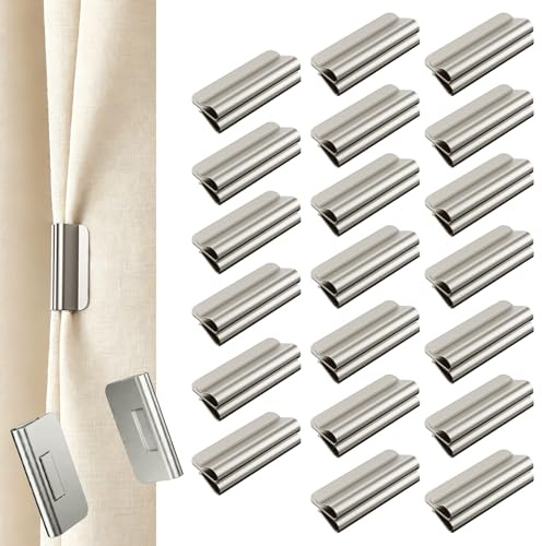 Duseu 20 Pairs Magnetic Curtain Clips to Hold Curtains Closed Prevent Light Leaking, No Drill Detachable, Strong Curtain Magnets Closure for Indoor, Outdoor, Shower, Bedroom,Office