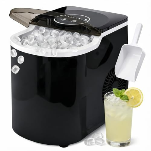MoraRise Ice Maker Machine Countertop with LED Light, 12kg/24H, 9 Bullet Ice Cubes in 6 Mins, Self Cleaning Portable Ice Machine, 2 Sizes, Scoop & Basket for Home Kitchen Bar RV (Black, 12KG/24H)