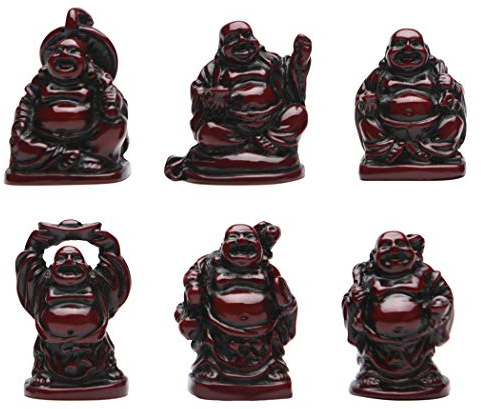 Brass Statu BRABUD 1'' Red Resin Laughing Buddha Maitreya Figurines Collection Gift Home Office Desk Decor Flower Pot Statue Decoration Set of 6