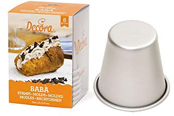 Decora, 0062962 Moule professionnel pour Baba en aluminium anodisé, Lot de 6 moules, Design professionnel, Idéal pour réaliser un dessert de la tradition italienne, Argenté.