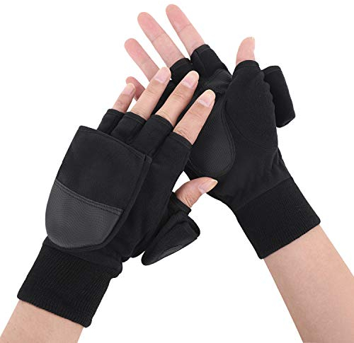 Herren Handschuhe Winter Warm Halbfinger Fäustlinge Doppelfunktione Winterhandschuhe Laufhandschuhe mit Flip Top Touchscreen Handschuhe zum Angeln, Fotografieren, Radfahren