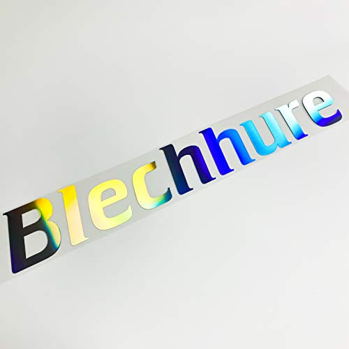 55 cm Auto Aufkleber BLECHHURE Hologramm Heckscheibenaufkleber Frontscheibensticker Oilslick Tuning Sticker Car Turbo Grafik Label Style Design NEU Rainbow Shiny Schrauberfreude Fun