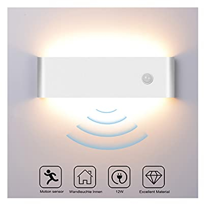 Audor Wandleuchte Bewegungsmelder Innen 12W WarmweiÃŸ, LED Wandlampe Innen Modern Up and Down Aluminium Innenleuchte, Lampe mit Bewegungsmelder Innen Wandbeleuchtung für Wohnzimmer/Flur/Treppen/Garag