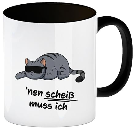 speecheese nen Scheiß muss ich Kaffeebecher Schwarz mit coolem Katzen-Motiv