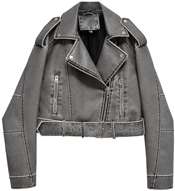 LY VAREY LIN Veste courte en similicuir avec fermeture éclair et ceinture pour femme