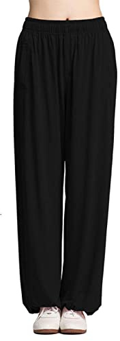 ZMIN Pantaloni Tai Chi Donna Uomo Taglie Forti Pantaloni Tai Chi Pantaloni Pantaloni Casual Pantaloni Slim Yoga Harem Pantaloni Pilates Martial,Nero,5XL