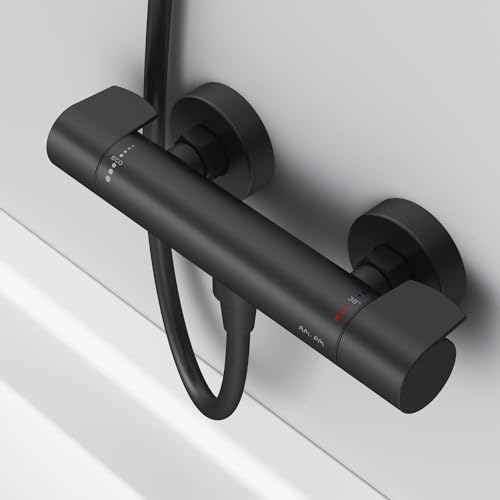 AM.PM X-Joy FXA40022 – Mitigeur Douche Thermostatique Noir Mat, Robinet Salle de Bain avec Réglage Température et Débit à 38 °C