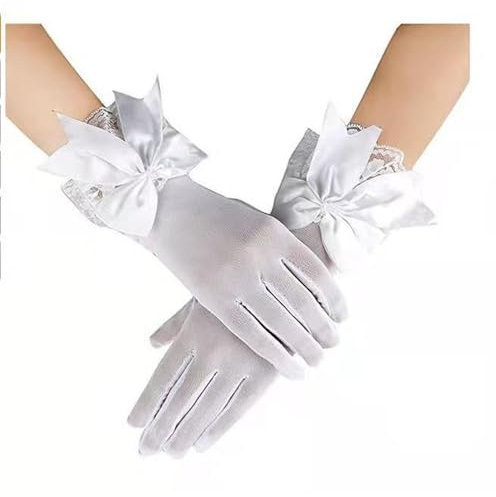 SePkus Brauthandschuhe, Braut- und Hochzeitskleid-Handschuhe, Kurze Netz-Spitzen-Schleifenhandschuhe für Hochzeit (weiß, Einheitsgröße)