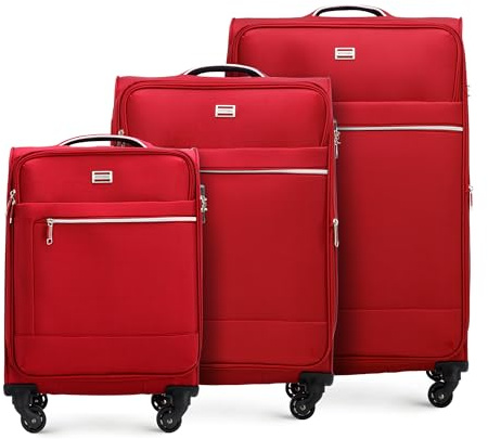 WITTCHEN MIRA Line Set mit 3 Koffer Gepäck Weichgepäck Reisekoffer Set aus Polyester Tragegriff Teleskopgriff Vier Lenkrollen TSA Kombinationschloss Größe (S+M+L) Rot