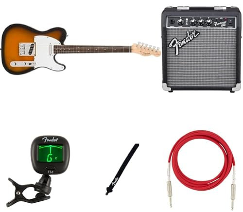 Squier by Fender Debut Collection Kit di Chitarra Elettrica Telecaster per Principianti, include Amplificatore, Cavo, Tracolla e Accordatore, Sunburst a Due Colori
