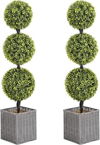 SEVENLOVE 48 Inch Artificial Boxwood Topiary Tree 2 Pack Faux Boxwood for Outdoor Planters Topiary Trees Artificial Outdoor Artificial Plant Shrub for Front Porch Home Office Decor…… (1, 3.9FT)