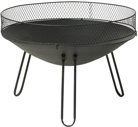 Crisalide® Braciere in Metallo Ø60 cm con Protezione - Ideale per Riscaldare, Adatto a Grandi Ciocchi di Legna, Robusto e Sicuro con Rete Protettiva, Altezza 44 cm