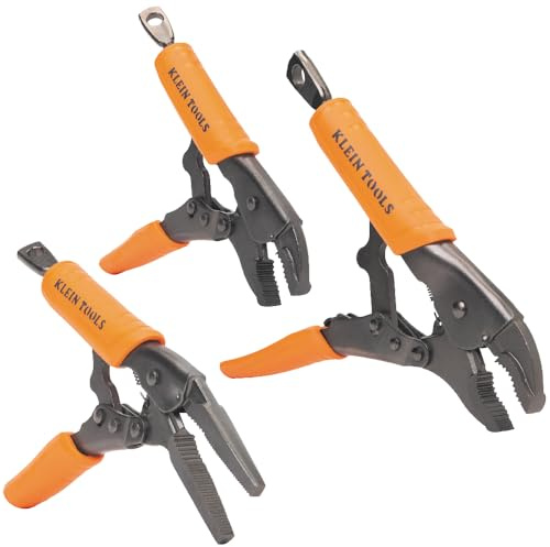 Klein Tools 38665 Locking Pliers Set, Long Nose 6-Inch, Curved Jaw 7 and 10-Inch, High Torque, Mole Grips for Clamping and Gripping 3-Piece