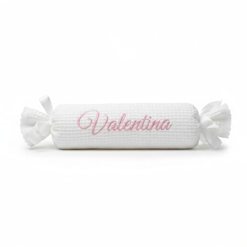 variouss Cojín Caramelo para Bebé Personalizado, Cojín en Tejido Piqué Waffle Suave, Cojín Decorativo Infantil Disponible en Amplia, Regalo para Recién Nacido (Blanco)