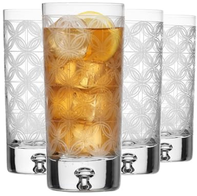 Krosno – Wasser-, Saft- & Longdrinkgläser 300 ml – 4er Set – Saga Kollektion – Kristallglas – Handgefertigt & Geschliffen – Geschenk, Farblos Cut 1